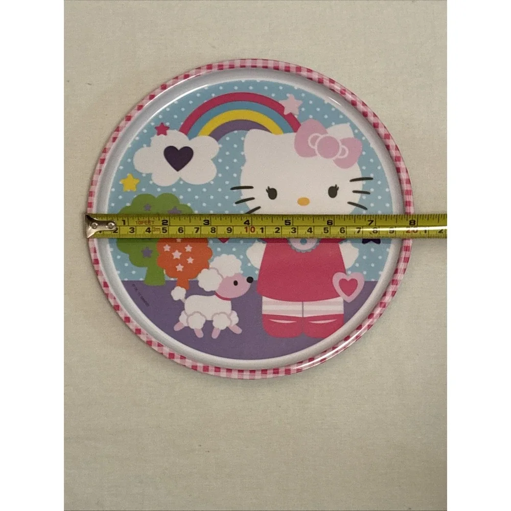 Hello Kitty Sanrio 8in Melamine Plate Zak Designs Poodle Rainbow Gingham Pink